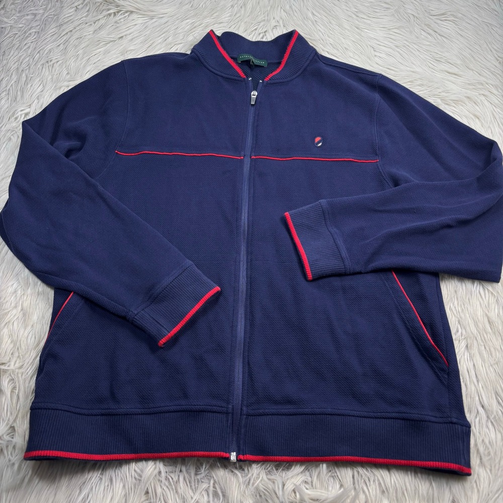 Extracurricular Men's XL Navy Red Textured Knit Zip Cardigan Golf Preppy